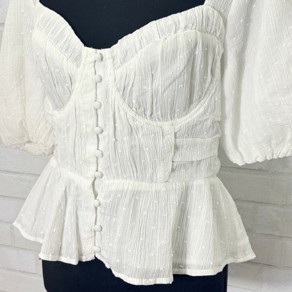 ASTR Corset Peplum Puff Sleeve Top Large Swiss Dot Coquette Renaissance Milkmaid - Picture 5 of 13